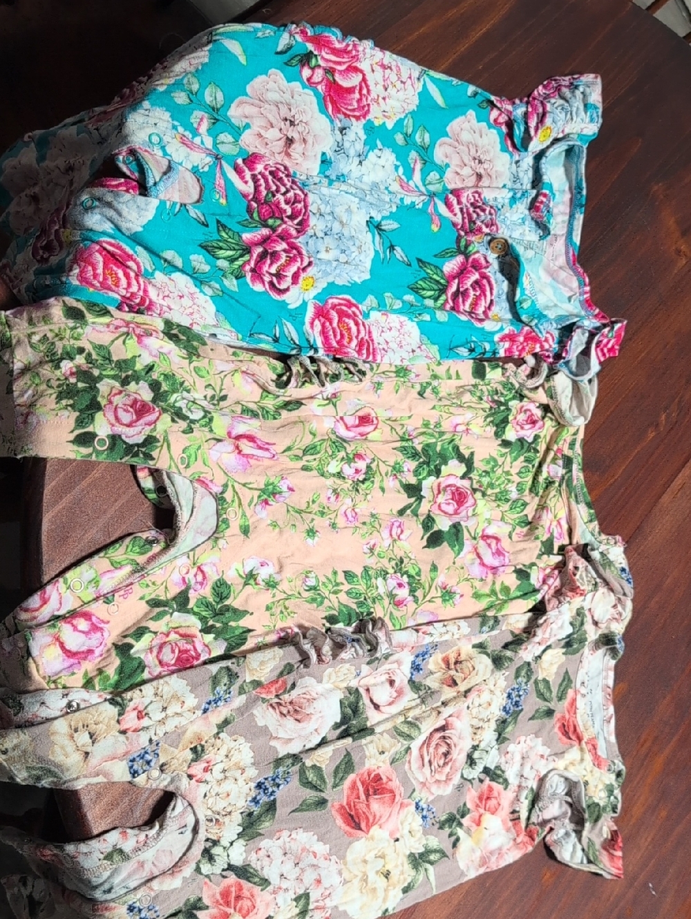 Posh Peanut Floral Baby Rompers - Turquoise, Peach, Taupe - Picture 1 of 4